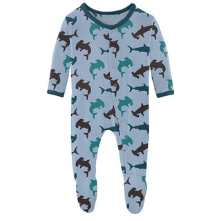 Boy's Print Bamboo Footie with Snaps - Pond Hammerhead (15ANV) KicKee Pants