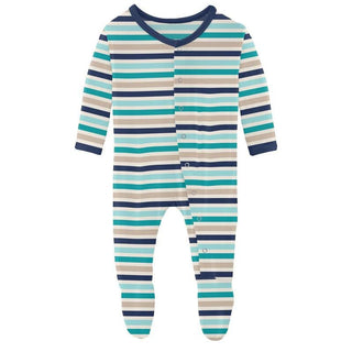 Boy's Print Bamboo Footie with Snaps - Sand and Sea Stripe Baby & Toddler Sleepwear