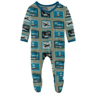 Boy's Print Bamboo Footie with Snaps - Silver Sage Lunchboxes Baby & Toddler Sleepwear