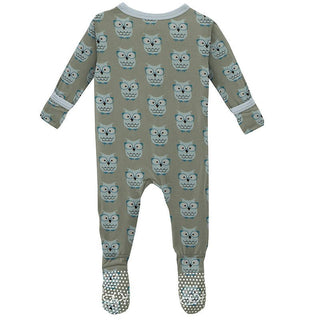 Boy's Print Bamboo Footie with Snaps - Silver Sage Wise Owls Baby & Toddler Sleepwear