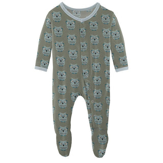 Boy's Print Bamboo Footie with Snaps - Silver Sage Wise Owls Baby & Toddler Sleepwear