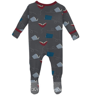 Boy's Print Bamboo Footie with Snaps - Slate Flying Books Baby & Toddler Sleepwear