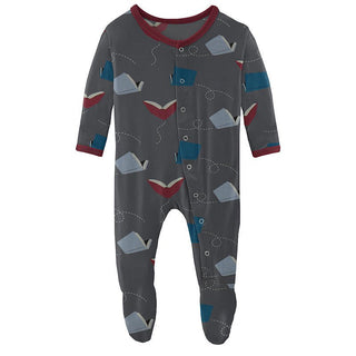 Boy's Print Bamboo Footie with Snaps - Slate Flying Books Baby & Toddler Sleepwear