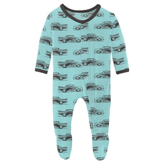 Boy's Print Bamboo Footie with Snaps - Summer Sky Hot Rod KicKee Pants