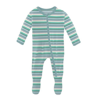 Boy's Print Bamboo Footie with Zipper - April Showers Stripe Baby & Toddler Sleepwear