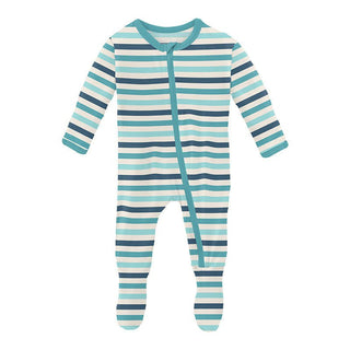 KicKee Pants Boy's Print Footie with Zipper - Cruisin' Stripe