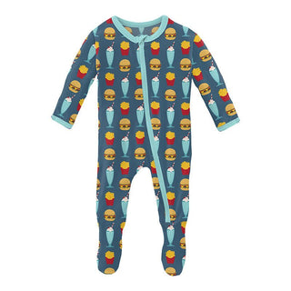 Boy's Print Bamboo Footie with Zipper - Deep Sea Cheeseburger Baby & Toddler Sleepwear