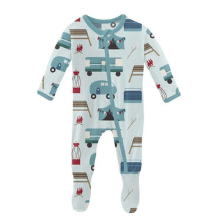 Boy's Print Bamboo Footie with Zipper - Fresh Air Camping Baby & Toddler Sleepwear