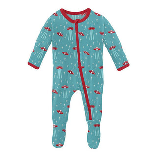 Boy's Print Bamboo Footie with Zipper - Glacier Alien Invasion Baby & Toddler Sleepwear