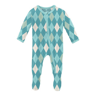 KicKee Pants Boy's Print Footie with Zipper - Glacier Argyle