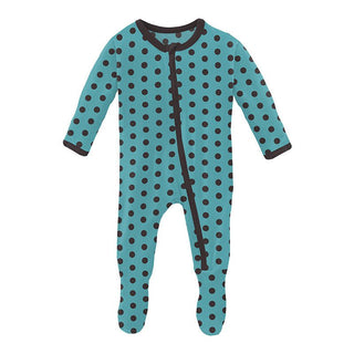 Boy's Print Bamboo Footie with Zipper - Glacier Polka Dots KicKee Pants