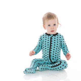 Boy's Print Bamboo Footie with Zipper - Glacier Polka Dots KicKee Pants