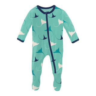 Boy's Print Bamboo Footie with Zipper - Glass Manta Ray Baby & Toddler Sleepwear