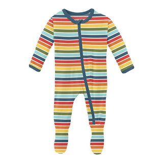 Boy's Print Bamboo Footie with Zipper - Groovy Stripe KicKee Pants