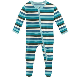 KicKee Pants Boys Print Footie with Zipper - Ice Multi Stripe