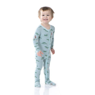 Boy's Print Bamboo Footie with Zipper - Jade Koi Pond KicKee Pants