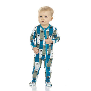 Boy's Print Bamboo Footie with Zipper - Locker Room KicKee Pants