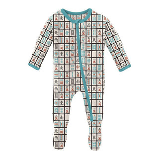 KicKee Pants Boys Print Footie with Zipper - Midnight Mahjong