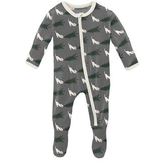 Boy's Print Bamboo Footie with Zipper - Pewter Christmas Tree Drag Baby & Toddler Sleepwear