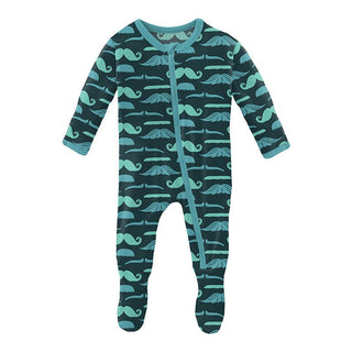 Boy's Print Bamboo Footie with Zipper - Pine Mustaches Baby & Toddler Sleepwear