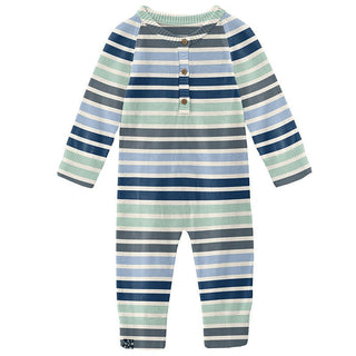 Boy's Print Bamboo Knitted Henley Romper - Fairground Stripe Baby One-Pieces