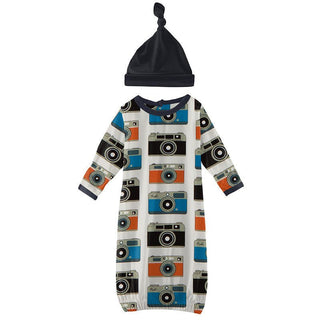 Boy's Print Bamboo Layette Gown & Single Knot Hat Set - Mom's Camera Baby & Toddler Sleepwear