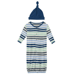 Boy's Print Layette Gown Converter & Single Knot Hat Set - Fairground Stripe Baby & Toddler Sleepwear