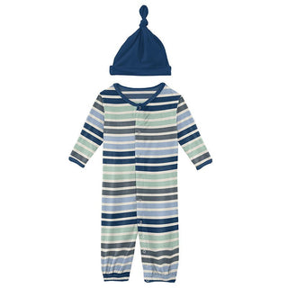 KicKee Pants Boys Print Layette Gown Converter and Single Knot Hat Set - Fairground Stripe