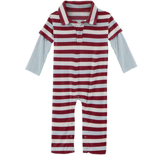 Boy's Print Bamboo Long Sleeve Double Layer Polo Romper - Playground Stripe KicKee Pants