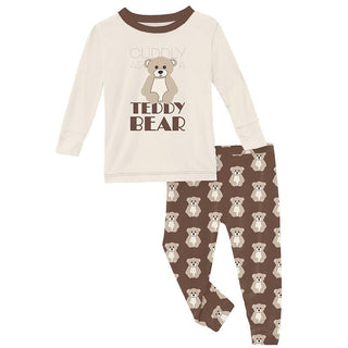 Boy's Print Bamboo Long Sleeve Graphic Tee Pajama Set - Cocoa Teddy Bear Baby & Toddler Sleepwear