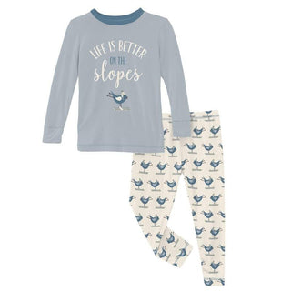 Boy's Print Bamboo Long Sleeve Graphic Tee Pajama Set - Natural Ski Birds Baby & Toddler Sleepwear