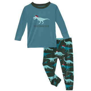 Boy's Print Bamboo Long Sleeve Graphic Tee Pajama Set - Santa Dinos Baby & Toddler Sleepwear