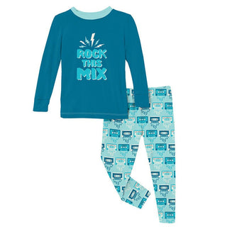 KicKee Pants Boy's Print Long Sleeve Graphic Tee Pajama Set - Summer Sky Mixtape | Stylish Sleepies offer designs that make bedtime beautiful.