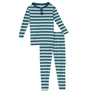 Boy's Print Bamboo Long Sleeve Henley Pajama Set - Dino Stripe (15ANV) Baby & Toddler Sleepwear