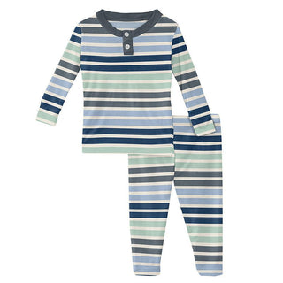 Boy's Print Bamboo Long Sleeve Henley Pajama Set - Fairground Stripe Baby & Toddler Sleepwear