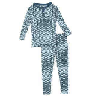 Boy's Print Bamboo Long Sleeve Henley Pajama Set - Fresh Air Waves Baby & Toddler Sleepwear