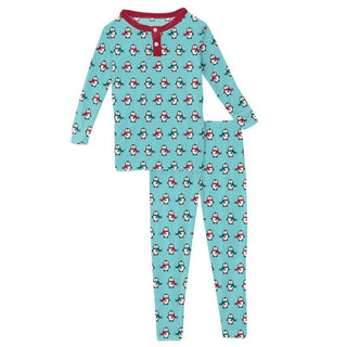 KicKee Pants Boys Print Long Sleeve Henley Pajama Set - Iceberg Penguins WCA22 | Stylish Sleepies offer designs that make bedtime beautiful.