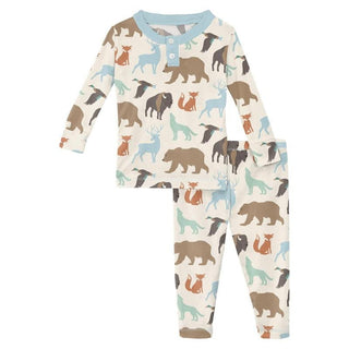 KicKee Pants Boy's Print Long Sleeve Henley Pajama Set - National Wildlife Federation | Stylish Sleepies offer designs that make bedtime beautiful.