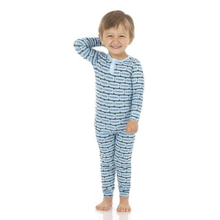 Boy's Print Bamboo Long Sleeve Henley Pajama Set - Slate Game Tickets Baby & Toddler Sleepwear