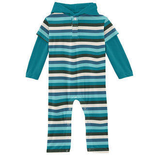 KicKee Pants Boys Print Long Sleeve Hoodie Romper - Ice Multi Stripe