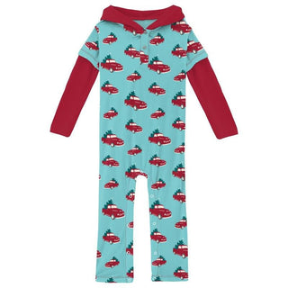 KicKee Pants Boys Print Long Sleeve Hoodie Romper - Iceberg Trucks and Trees WCA22