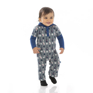 Boy's Print Bamboo Long Sleeve Hoodie Romper - Slate Guitars & Stars Baby One-Pieces