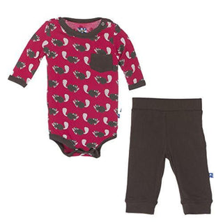 Boy's Print Bamboo Long Sleeve One Piece and Pant Outfit Set - Crimson Busy Beaver Baby & Toddler Outfits