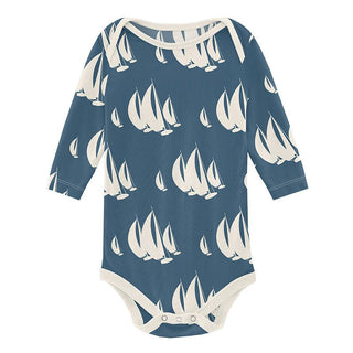 Boy's Print Bamboo Long Sleeve One Piece - Deep Sea Sailboat Race Baby One-Pieces