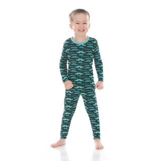 Boy's Print Bamboo Long Sleeve Pajama Set - Pine Mustaches Baby & Toddler Sleepwear