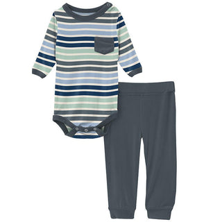 Boy's Print Bamboo Long Sleeve Pocket One Piece and Pant Outfit Set - Fairground Stripe Baby & Toddler Outfits