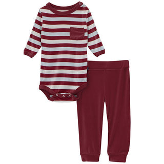 Boy's Print Bamboo Long Sleeve Pocket One Piece and Pant Outfit Set - Playground Stripe Baby & Toddler Outfits