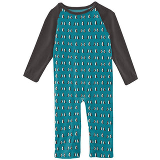 KicKee Pants Boys Print Long Sleeve Raglan Romper - Bay Penguins