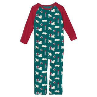 KicKee Pants Boys Print Long Sleeve Raglan Romper - Cedar Puppies and Presents WCA22