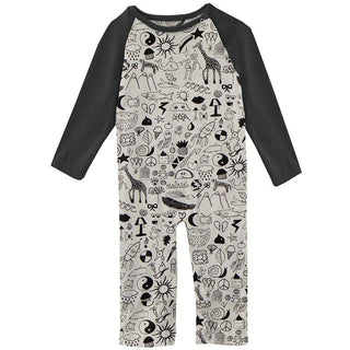 KicKee Pants Boys Print Long Sleeve Raglan Romper - Doodles